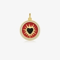 S925 silver round pendant in gold finish with red enamel, black heart and clear crystals - Gold-Round Heart