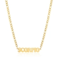 Macro shot of gold-plated stainless steel Scorpio zodiac necklace with high-polish finish - Gold Scorpio