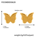 Detailed view of frosted 18k gold butterfly earrings with exact size measurements - Gold Butterfly Earrings