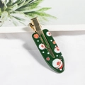 Green Christmas hair clip with Santa Claus and gift box patterns on a white background - Santa Claus Gift Box Style (D18-1-8)