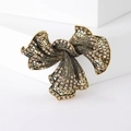 Broche de lazo dorado vintage con brillantes diamantes de imitación de champán - Dorado
