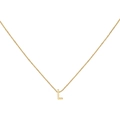 Detailed close-up of 18K gold letter L pendant on a delicate O-chain necklace - Gold L