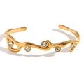 Organic 18K gold plated branch cuff bracelet with sparkling crystal zircons - Branch White Stone Style / Gold-White Zirconia