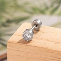 Zilveren ronde kraakbeen piercing met zirkonia en gedetailleerde kralenrand - Wit (Enkel Stuk)
