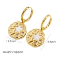 Detail of 14K gold-plated star coin hoop earrings featuring white shell and size measurements - 1050-Irregular Star Round Disc