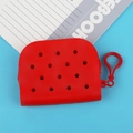 Red perforated silicone coin purse with handy plastic hook for waterproof storage - Red