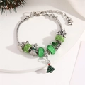 Christmas charm bracelet with green beads, silver snake chain and festive tree pendants - Christmas Green Tree Glass (Style 11) / 18cm