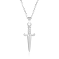 Poliertes Silber-Edelstahl-Dolch-Halskette mit spiralförmigem Griff und Ringgliederkette - Stahlfarbe - Anhänger Halskette