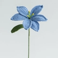 Handmade crochet light blue lily flower with detailed knitted petals and green leaf - Lily - Blue