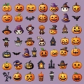 Halloween Sticker-Set mit Cartoon Kürbissen und lila Fledermäusen für DIY Deko - Halloween Kürbis