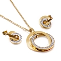 Interlocking double ring gold jewelry set with sparkling rhinestones for women - Golden (KS114076-KSP)