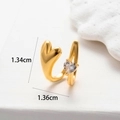 Detailed size chart of a gold butterfly ear cuff showing 1.34cm and 1.36cm dimensions - Heart Leaf Open Ring / 2# Gold