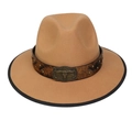 Classic camel wide brim felt cowboy hat with vintage metal bull head and rivet band details - M (56-58cm) / Camel (89 Series Long Ox Head Buckle Decor)