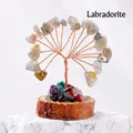 Handmade labradorite crystal tree of life with copper wire on a natural wood base - Labradorite (Wooden Stump Base)