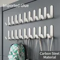 Set of 20 white carbon steel wall hooks with adhesive backing for storage - 20 Pieces Pack / Slim Carbon Steel / Moonlight White
