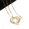 Detail of gold heart pendant with mother of pearl inlay and MOM letter on box chain necklace - Heart Shell Style / Pendant And Chain
