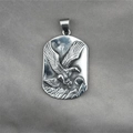 Silver steel military tag necklace with embossed eagle and mountain scenery design - Eagle Pendant (No Chain)
