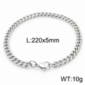 Bracelet gourmette en acier inoxydable argenté avec fermoir mousqueton 220x5mm et 10g - Style A 5mm x 220mm