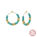 S925 sterling silver hoop earrings with turquoise beads and gold metallic accents - Turquoise Metal Bead Hoop - Gold