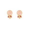 Detail of 18K gold lollipop earrings with pink enamel inlay and sparkling rhinestones - Lollipop