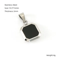 Square stainless steel geometric pendant with black inlay, size 19.5 by 15mm - Silver Black Acrylic