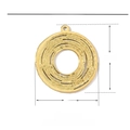 Macro detail of a 33mm golden stainless steel circular pendant with technical specs - VG222 (Concentric Disc) 3Pcs