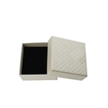 Square beige textured jewelry gift box with black velvet lining shown in open view - Beige Packaging Box / Beige