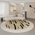 Modern minimalist round rug with black stripe pattern and beige border in crystal velvet - 60x60cm / Romantic Era B