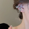 Silver wrinkled metal butterfly wing ear cuff with marquise zircon stones for women - Silver Right Ear