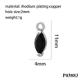 Technical diagram of 11x4mm silver rhodium-plated marquise pendant with black stone - Silver/Black Zirconia