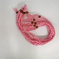 Detail view of handmade pink cotton cord macrame net bags with decorative wooden beads - Large 4cm-4.5cm / Pink (Pack of 6)