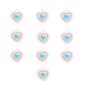 Close-up of ten heart-shaped alloy charms with white frame and pink-blue layers - 5# Gradient Color Heart
