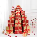 14-piece red and matte gold Christmas gift box set with elegant ribbon bows for decor - 14Pcs Matte Gold Red Gift Box Set