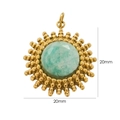 20mm gold sun pendant with turquoise stone inlay, vintage french stainless steel design - Amazonite