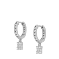 Silver cuban link hoop earrings featuring a rectangular drop with baguette-cut zircons - Twisted Rectangle Hoop-Silver