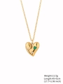 Gold stainless steel heart necklace with green gemstone and clear crystals pendant - Gold Heart with Green Gem