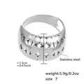 Bague large ajourée en acier inoxydable argenté avec détails de taille et poids - Style Trèfle Creux Large (A295) / Acier