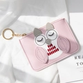 Pink owl faux leather mini coin purse with golden keychain and cute embroidery - Purple