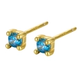 Golden S925 sterling silver stud earrings with round blue cubic zirconia stones - Sea Blue Zirconia (December)