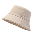 Minimalist beige sun bucket hat with textured fabric and small silver M metal logo - M (56-58cm) / Beige