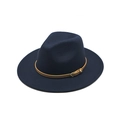 Détail d'un chapeau fedora bleu marine en laine avec ceinture en cuir et boucle - M(56-58cm) / Bleu Marine
