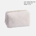 Quilted white teddy fleece makeup bag with star charm and 19x10x11cm dimensions - White Pillow Bag
