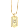 Detailed close-up of capital letter R pendant on bead chain with crystal border - Letter R
