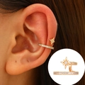 Golden star-shaped ear cuff with zircon inlay and model wearing display view - KC Gold - Bright Star Style (DZ-888)