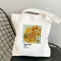 Canvas tote bag with Van Gogh Sunflowers print in Pantone style on a metal chair - PANTONE Style (STD525-I)