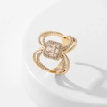 Close-up of gold clover ring with square center gemstone and pavé diamond band details - Style 5 / Gold