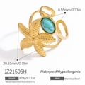 Golden stainless steel starfish open ring featuring a turquoise stone center ornament - JZ21506H-Starfish with Turquoise