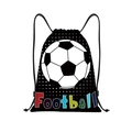 Polyester drawstring soccer backpack featuring a classic football print and lettering - Black Background Single Soccer Football Design (jiayingskd80)