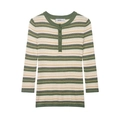 Striped Henley neck knit cardigan with olive green and white horizontal patterns - S / Light Green Striped
