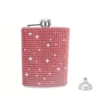 Pink rhinestone stainless steel hip flask set with funnel for outdoor travel and gift - Red